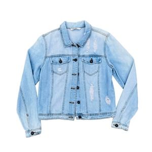 Distressed Denim Jacket Large